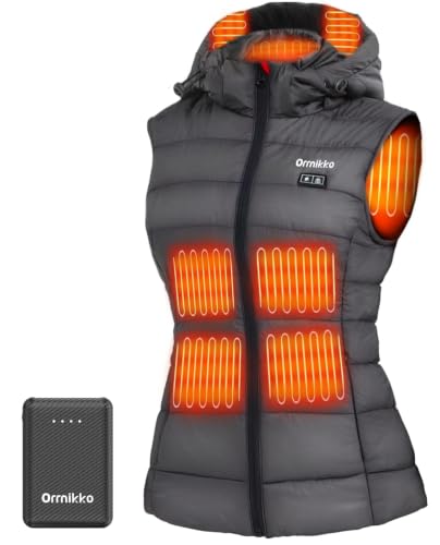 ORRNIKKO Womens Heated Vest with Battery Pack 16000mAh - Detachable Heated Hood, Lightweight Rechargeable Heating Vest for Winter Outdoor Work Hunting Activities Motorcycling Sports