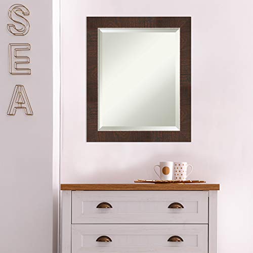 Image of Amanti Art Brown Bathroom Mirror for Over Sink, 23x19 Wildwood Brown Narrow Rectangle Vanity Mirror, Small Country Rustic Frame, Hangs Horizonally and Vertically, Bathroom Wall Decor, Beveled Edge