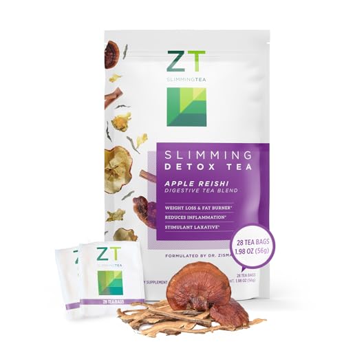 Dr. Zisman ZT Slimming Detox Tea Apple & Reishi Herbal Blend Caffeine-Free Herbal Tea with Apple Fruit Reishi Mushroom & Cinnamon Bark Smooth Herbal Tea Bags for Daily Wellness 28 Count