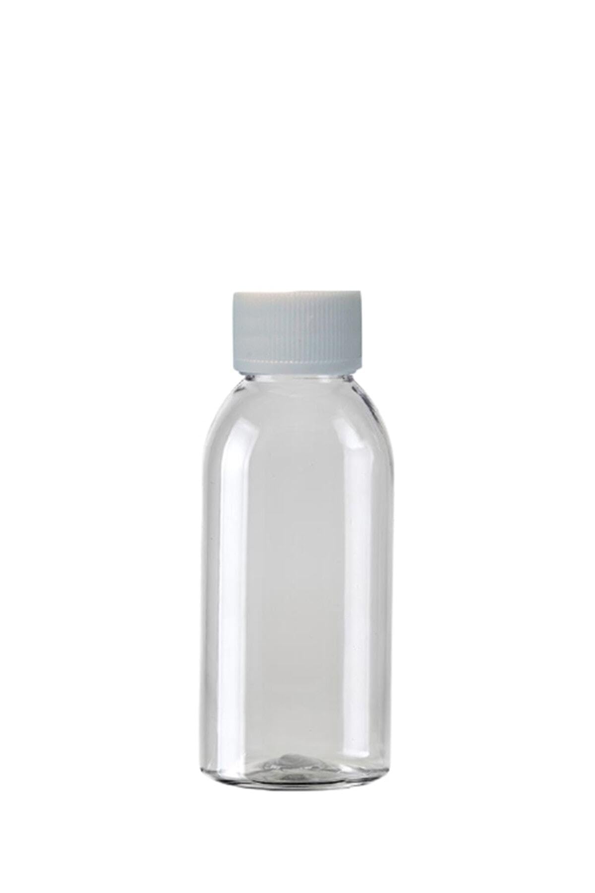 Makrobay 100 Adet - 100ml Plastik Şeffaf Oval Boyunlu Şişe, Boş Düz Beyaz Kapaklı Pet Şişe