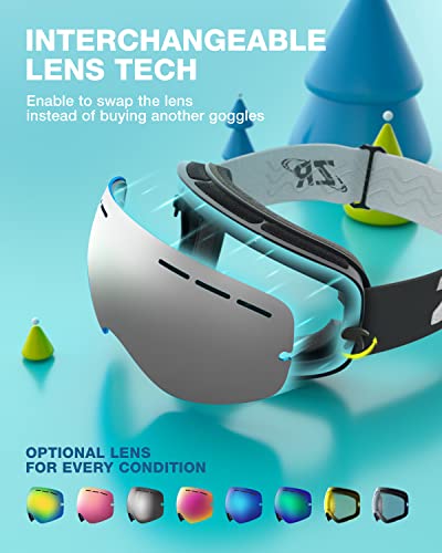 Zionor Xmini Kids Ski Snowboard Snow Goggles Detachable Lens Uv Protection Anti-Fog For Child Boys Girls Youth (Vlt 11% Black Frame Revo Silver Lens) #TOP1