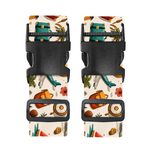Image of Nuxovilar Luggage Straps Set for Suitcase 1.96x71in Polyester | Cargo Strap Travel Belt Security Buckle Band International Trip Beach Vacation Cruise (Travel Elements)