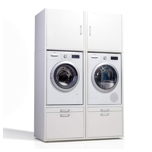 2 x Waschmaschinenschrank - Der Waschturm - Doppelschrank mit Ausziehbrett und Aufsatzschrank - TÜV zertifiziert - Stabil - Höhenverstellbar - 146 cm x 67 cm x 65 cm - Mit Schrankaufsatz 61 cm