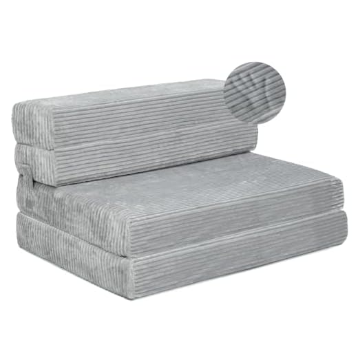 Milliard Tri Folding Sofa Mattress, 2024 Edition, Memory Foam Foldable Mattress with Ultra Soft & Washable Ribbed Fur Cover, Twin Size (Grey)