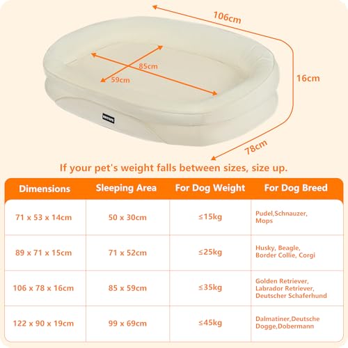 HMTOPE Orthopädisches Hundebett, Hundesofa, Vierseitiges Nackenrolle Kissen, rutschfeste Unterseite Hundekorb, Abnehmbar und Waschbar, Mittelgroße Hunde, Grosse Hunde, 106 x 79 x 17 cm, Beige
