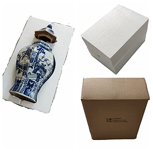 Jdzjybqx Chinese Ceramic Vase Large Hexagonal Shape Blue And White Porcelain Vase With Lid With People Design For Home Decoration thumb #6