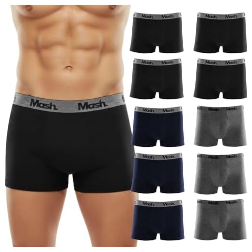 MASH Kit 10 Cuecas Boxer Algodão Cotton Respirável Masculina, 3 Azul Marinho - 3 Cinza - 4 Preto, GG