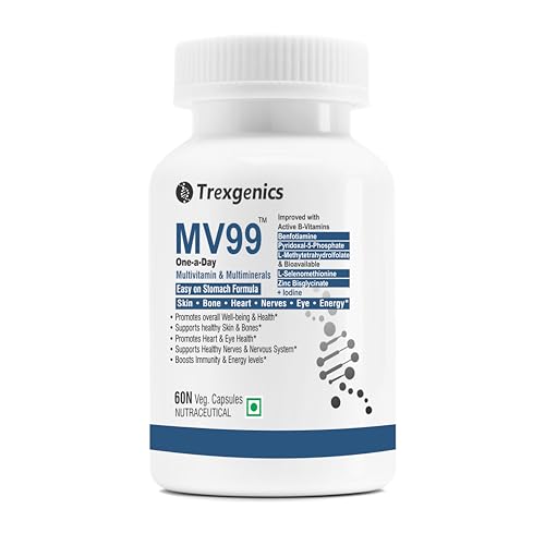 Trexgenics MV99 Multivitamin One-a-day Easy On Stomach - Complete Daily All you need with Multiminerals & Micronutrients for Men & Women (60 Veg. Capsules) (1)