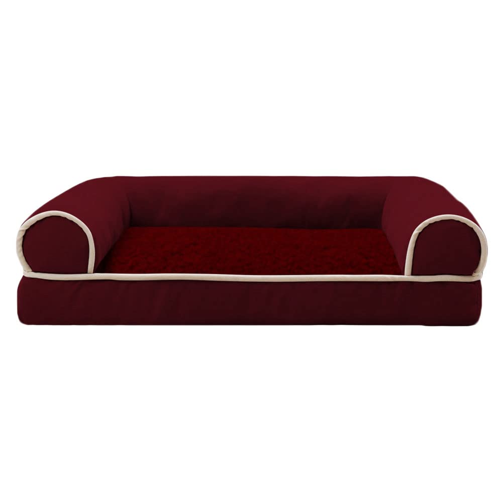 MISSMAO Pet Sofa Lounger Bed, Dog Mattress Non-slip Dog Couch Deluxe Fleece Cushion Super Soft Dog beds Basket Washable Anti Slip Pad,Wine Red,XXL(90x65x12cm)