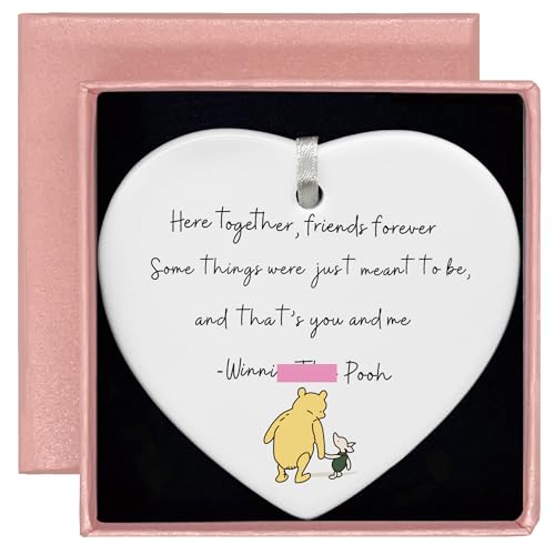 ZVMIS Winie Sign Gift The Pooh Present-Friendship Goodbye Leaving Away Farewell Gift-Here Together Friends Forever Ceramic Heart Ornament Keepsake Sign Plaque Decor Gift