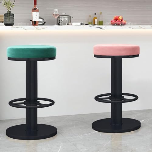 Set de 2 Butacos de Bar Giratorios Modernos con Asiento Redondo Tapizado en Terciopelo Ajustables sin Respaldo con Base Negra para Isla de Cocina Comedor Bar en Casa miniatura 6