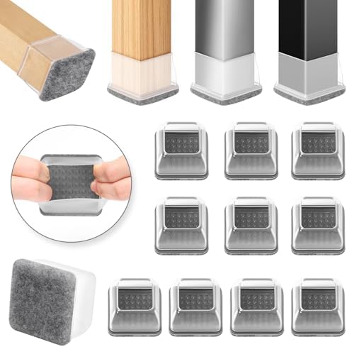 Ezprotekt 16 Stück Grey Silikon Stuhlbein Bodenschoner mit umwickelten, Φ 21-28 mm Filzgummi Stuhlbeinkappen Stuhlbeinabdeckungen Möbelfüße Polsterung kein Lärm (Square, Passform 0