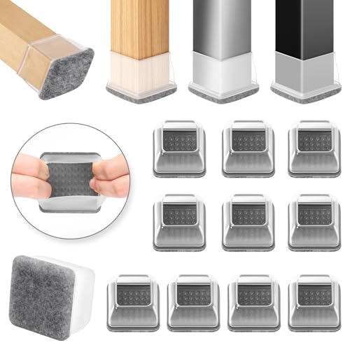 Ezprotekt Protectores De Suelo De Silicona Gris Para Patas De Silla 12-20mm, 16 Tapones De Silicona Con Fieltro Envuelto