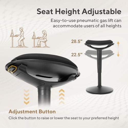 Image of Nouhaus Standing Desk Stool, 22 inch-28 inch Height Adjustable Swivel Desk Wobble Chair, Portable Tall Office Stools w /Rocking Motion, Foam-Padded Wobble Stool Adult for Office, Classroom(Ergo Poise, Black)