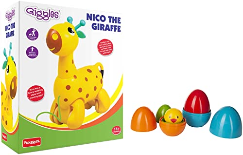 Image of Giggles-Kids, Nico The Giraffe & Funskool Plastic Eggs Nesting Toy with A Chick Multicolor