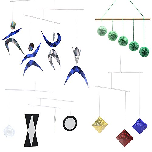 Four Classic Montessori Visual Mobiles, Munari (with Plastic Ball), Octahedron, Gobbi, Dancers, Optional Gobbi Colors, Blue, Green, Pink (4 Mobiles...