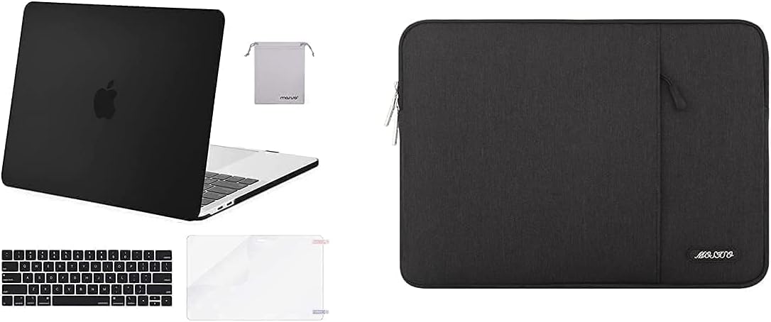 MOSISO Plastic Hard Shell Case & Water Repellent Vertical Sleeve Bag Compatible with MacBook Pro 13 inch 2020 2019 2018 2017 2016 Release A2338 M1 A2289 A2251 A2159 A1989 A1706 A1708, Black