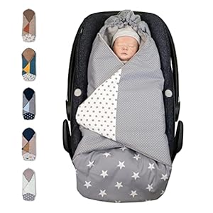 ULLENBOOM ® Einschlagdecke Babyschale, Für Winter geeignet, Graue Sterne (Made in EU) - Babydecke für Autositz (z.B…