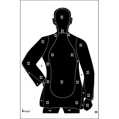 100 Pk, Full Size B-21F Target Police Training Silhouette Without X-Ring Black On Heavy White Paper Size: 35