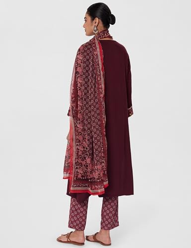 Image of BIBA Women Rayon Viscose Gathered Solid Suit Set