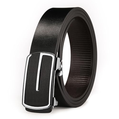 JSEIAJB Men's Leather Belt With Toothless Automatic Buckle Cowhide Belt