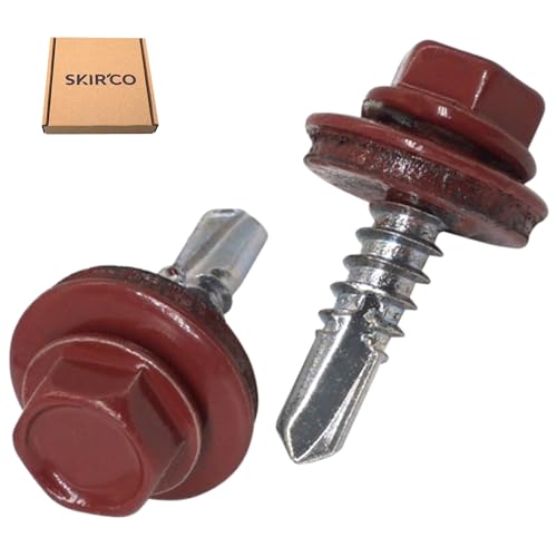 SKIR'CO (50 pcs) Roofing Screws, Hex Head, 4.8 x 19 mm Painted Self-Drilling Screws With EPDM Washers (Oxide Red RAL 3009) - Image 2