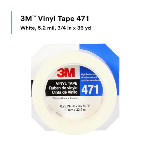 Image of 3M Vinyl Tape 471, White, 3 /4 in x 36 yd, 5.2 mil, 1 Roll, White Floor Tape, Paint Alternative for Floor Marking, Social Distancing, Color Coding, Safety Marking