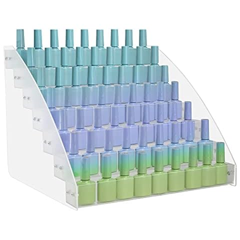 7 Tiers Nail Polish Holder Organizer, SMFANLIN Multi-Level Acrylic Nail Polish Display Cases Rack, Clear Essential Oil Storage Display Stand - Hold up to 70 Bottles Cover
