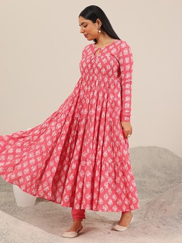 Image of Libas Printed Cotton A-Line Kurta With Churidar and Dupatta
