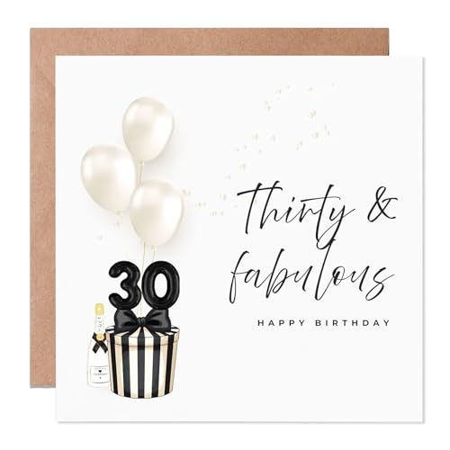 Personalised 30th Birthday Card Thirtieth Milestone Greeting Card with Envelope Elegant Black and White Typography for 30 Year Old Women Mother Mum Wife Niece Aunt Auntie Friend Her