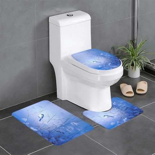 WHJDPP Set di 3 tappeti da bagno 61 x 40,6 cm, motivo uccello su un ramo di canna, antiscivolo, con profilo, forme ovali e rettangolari, per casa, cucina e servizi igienici