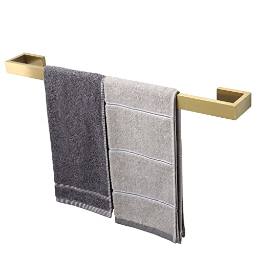 TocTen Toallero de baño – Base cuadrada gruesa SUS304 barra de toalla de acero inoxidable para baño, accesorios de barra de baño, toallero resistente montado en la pared (oro cepillado, 24 pulgadas)