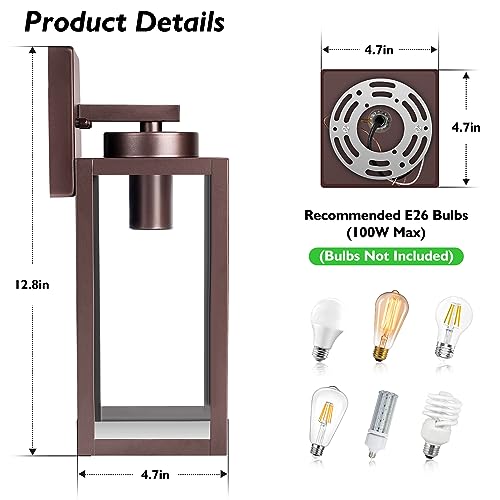 Image of BesLowe Outdoor Wall Light, Modern Exterior Porch Sconce Lighting, Brown | Waterproof, Rust-Resistant, Durable Metal with Clear Glass, Standard E26 Socket, Easy to Install