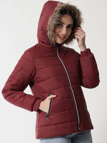 Image of KOTTY Women's Full Sleeve Zipper Fur Hooded Neck Puffer Jacket