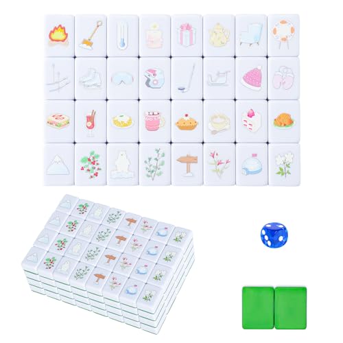 4 Players Mahjong Block Set for Adult, 128 Green Tiles(1.18”)