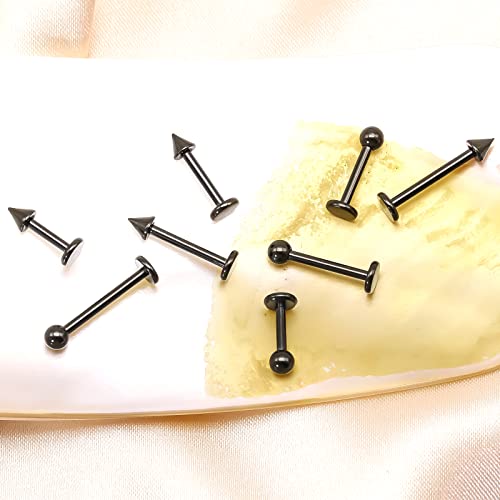 8Pcs Titanium Black Lip Labret Stud Tongue Rings Tragus Helix Daith Rook Cartilage Earrings Body Piercing Barbells 6Mm/8Mm/10Mm/12Mm #TOP5