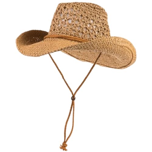 La Mejor Selección de Sombreros cowboy para Hombre favoritos de las personas. 40 Peosaard Sombrero de Cubo, Sombrero de Vaquero de Paja con Sombrero de Paja Hueco para Hombres con Sombrero de Playa Transpirable con Correa de la Barbilla