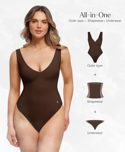 Image of Popilush Shapewear Bodysuit Plunge Deep V Neck Backless Going Out Tank Tops