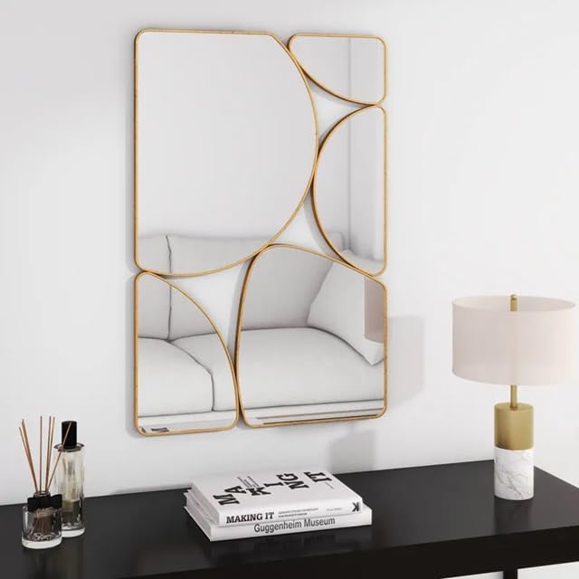 Geometric Wall Mirror with Frame, Modern Abstract Design, Wall Decor Mirror for Home, Living Room, Bedroom, Office - 45.5 x 65.5cm