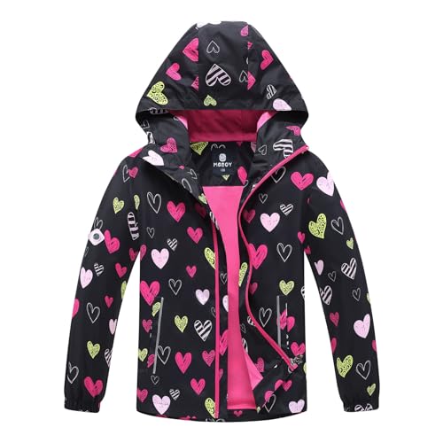 MGEOY Girls Rain Jacket Lightweight Waterproof Hooded Cotton Lined Raincoat Windbreaker for Kids Size 4-12 Years