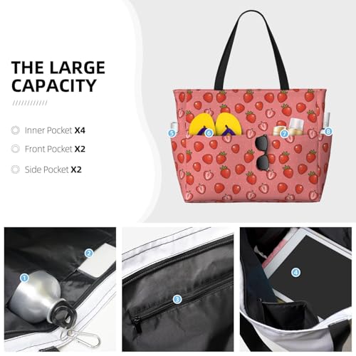 Large Beach Bags Water-resistant Sandproof - Red strawberry Cute Beach Tote Bags for Women with Zipper3