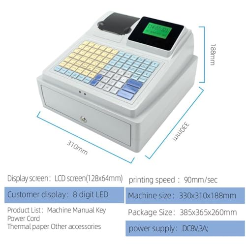 Registrierkasse für kleine Unternehmen, elektronisch mit Schublade, 81 Tasten für kleine Unternehmen, 8 Digitale LED-Anzeigen, ideal für den Einsatz im Einzelhandel und in der Gast