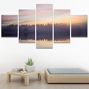 SIGNWIN 5 Panel Canvas Wall Art Reflected Sunset...
