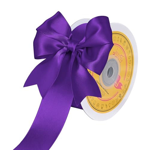Image of Double Face Purple Satin Ribbon 1-1 /2 inch X 25 Yards Polyester Purple Ribbon for Gift Wrapping Very Suitable for Weddings Party Hair Bow Invitation Decorations and More