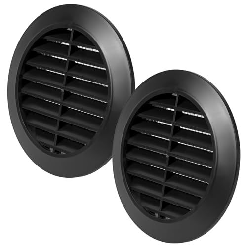 Vent Systems 80 mm / 3.15'' Inch - Black Pack of 2 Air Vent Cover - Round Air Vents - Ventilation Grille - Integrated Insect Screen - HVAC Vents for Bathroom, Home Office, Kitchen