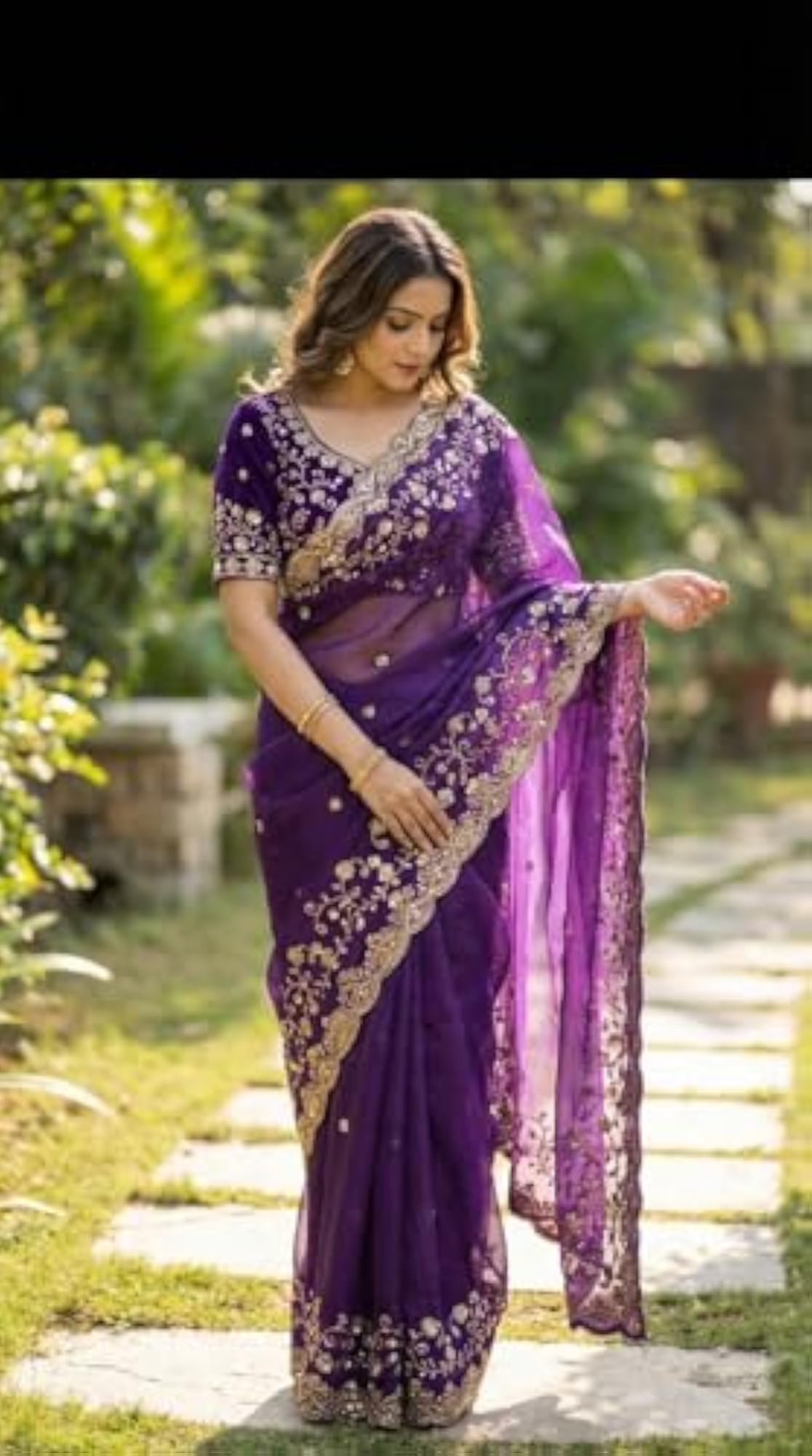 Premium Space Silk Saree with Golden Beads Work & Cutwork Border