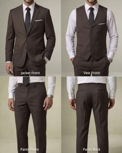 Image of YND Men's 3 Piece Suit with Tie, Solid Color Slim Fit Jacket Vest and Pants