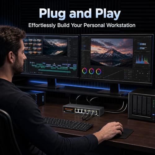 Image of 10Gb Ethernet Switch Unmanaged with 2 x 10G RJ45 Ports + 4 x 2.5G RJ45 Ports, 60Gbps, Fanless Metal, Plug & Play, VLAN, Desktop /Wall Mount for NAS, Gaming, WiFi 7 AP