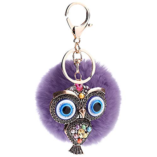 Preisvergleich Produktbild Kuingbhn Schlüsselbund Eulen-Haar-Birnen-Schlüsselkette Flauschige Persönlichkeit und kreative Retro Mao Qiu große Augen-Schlüsselring Keychain (Farbe : Lila)