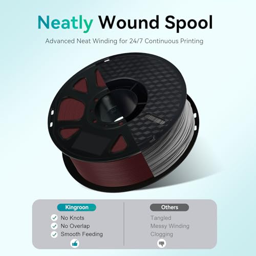 Image of Kingroon PLA Filament 1.75mm, 1kg Spool (2.2lbs), + /- 0.02mm Tolerance, Smooth 3D Printing Filament, Fits for Most FDM 3D Printers, Retro Red